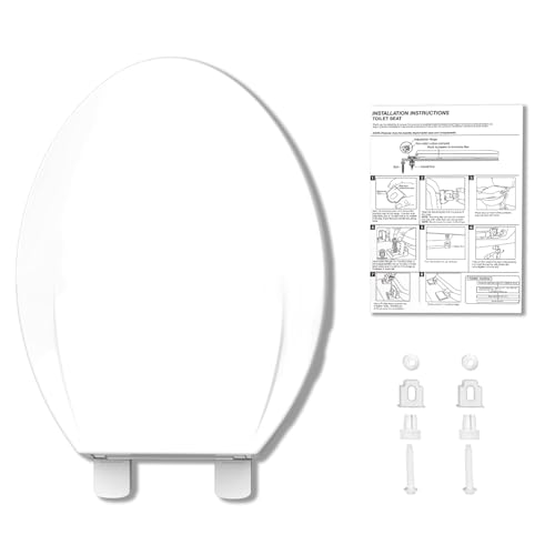 Elongated Toilet Seat, 19 Inch White Slow Close PP Plastic Toilet Cover, Quick Release Hinges, Easy Clean Stain Resistant Bathroom Seat for Standard Toilets - color: White