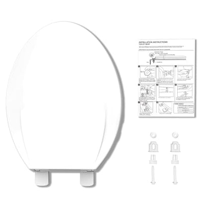 Elongated Toilet Seat, 19 Inch White Slow Close PP Plastic Toilet Cover, Quick Release Hinges, Easy Clean Stain Resistant Bathroom Seat for Standard Toilets - color: White