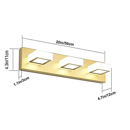 Ralbay Gold Bathroom Vanity Lights 3 Lights LED Modern Gold Vanity Lights Over Mirror Fixture Acrylic Gold Vanity Wall Light (White Light 6000K) - size: 20 inch
