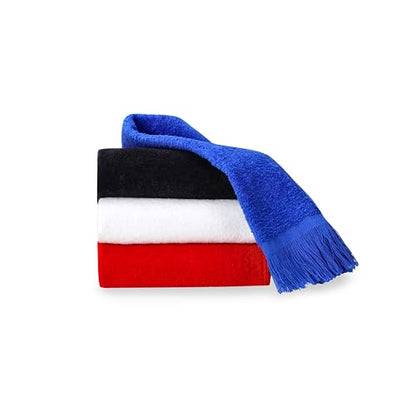 Fringed Reversible Fingertip Hand Towel (Size 11" W x 18" L) Terry Cotton Washcloth Set for Face and Bathroom use. (Black, 3)