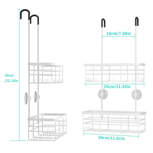 HapiRm Hanging Shower Caddy Organizer - No Drilling Shower Organizer with Hooks, Rustproof & Waterproof 304 Stainless Steel Bathroom Shelves - White - color: White