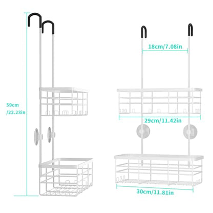 HapiRm Hanging Shower Caddy Organizer - No Drilling Shower Organizer with Hooks, Rustproof & Waterproof 304 Stainless Steel Bathroom Shelves - White - color: White