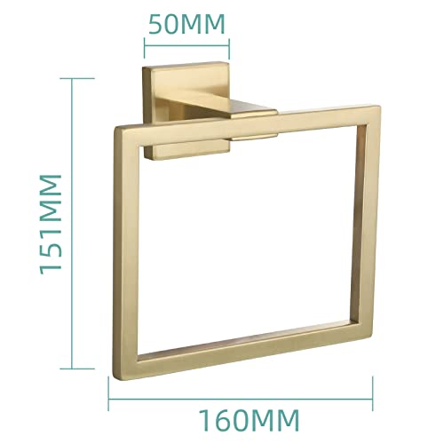 Brushed Gold Hand Towel Ring Stainless Steel Wall Mounted Bathroom Towel Hanger Rack, SBH239J - color: Brushed Gold