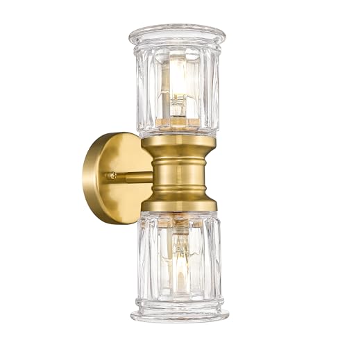 Gold Wall Sconces, HWH Single Wall Vanity Light Fixture for Bathroom Living Room Bedroom, Bathroom Wall Sconces with Bell-Shaped Clear Glass, Gold Finish, 5HZG106B-2W BG - color: Brushed Gold, size: 2-Light