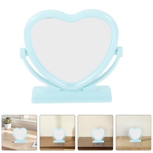 Amosfun 2pcs Heart Shaped Makeup Mirror Dual Sided Vanity Mirror Stand for Home Travel - color: Sky-blue