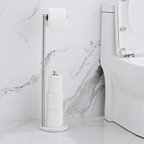 Marble Toilet Paper Holder Stand - Brushed Nickel, Freestanding with Storage, Floor Stand, Silver Toilet Roll Holder, Standing Paper Towel Holder - color: Brushed Nickel