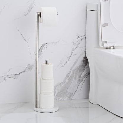 Marble Toilet Paper Holder Stand - Brushed Nickel, Freestanding with Storage, Floor Stand, Silver Toilet Roll Holder, Standing Paper Towel Holder - color: Brushed Nickel