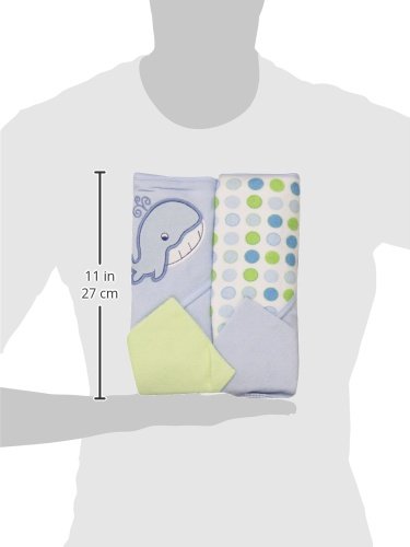 Spasilk Bath Hooded Towels & Washcloths Set for Babies, 2 Hooded Terry Bath Towels & 2 Washcloths, Blue Whale - color: Blue Whale