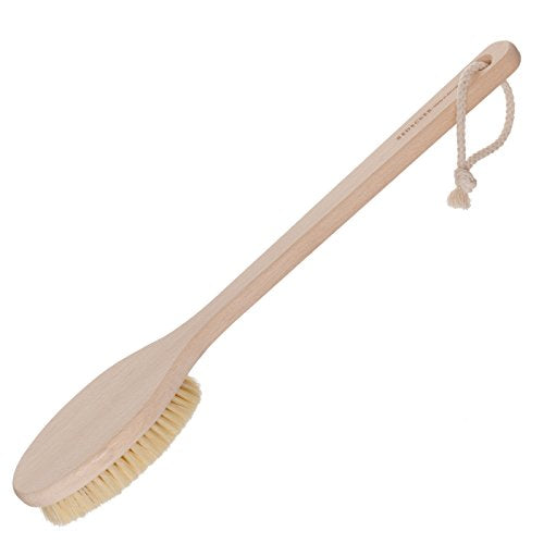 REDECKER Beechwood Bath and Shower Brush - Boar Bristle Back Brush Shower - 17-3/4 inch Handle for Hard-to-Reach Areas - Natural Pig Bristle Fibers Remove Dead Skin - Long Handled Bristle Shower Brush - size: 17-3/4-Inches