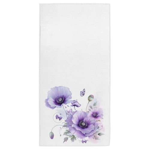 Attractive Cotton Towel, Fresh Purple Poppy Butterfly Soft Absorbent Hand Towel Decor for Guest, Bathroom, Beach, Guest, Hotel, Gym and Spa(16" x 30") - color: Purple Poppy