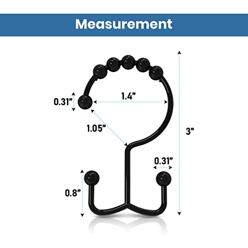 Utopia Bedding Double Glide Shower Curtain Hooks, 12 Pack, Black | Premium rust-resistant shower curtain rings provide reliable performance in bathrooms, guest rooms, and hotels - color: Black