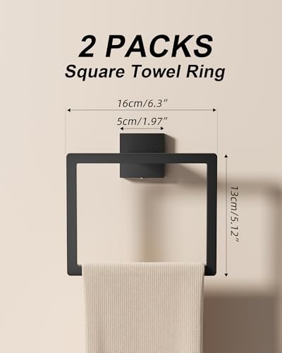 10-Piece Matte Black Bathroom Hardware Set with 16'' Towel Bar, Wall Mounted Bathroom Accessories Kit with 16" Towel Bar ×2, Toilet Paper Holders×2, Towel Rings×2, Robe Hooks×4 - color: Matte Black-16inch