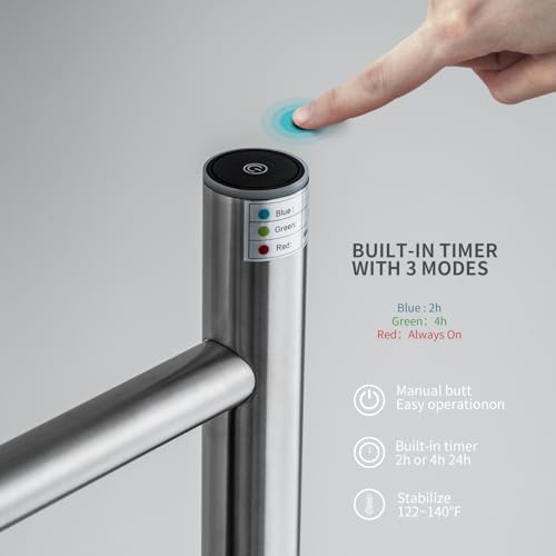 Freestanding Towel Warmer, Brushed Stainless Steel | Top One-Button Timer (2H/4H/Continuous), Rapid Heating, No Bending, Stainless Steel, Bathroom/Dressing Room。 - color: Brushed
