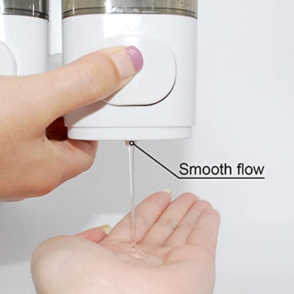 2-Chamber Soap Dispensers Wall Mount,400ml Bathroom Shower Pump Dispenser,Press Manually Lotion Shower Soap Dispenser Usefor Home,Bath,Kitchen,Hotels,Restaurants(White) - color: White, size: 2 Chamber