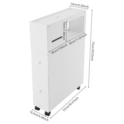 Bathroom Storage Cabinet with Wheels, 30in PVC Narrow Floor Storage Cabinet, Small Bathroom Storage Cabinet with Drawers for Bathroom, Toilet, Bedroom, Laundry Room, Kitchen(White) - size: 30in with Wheels