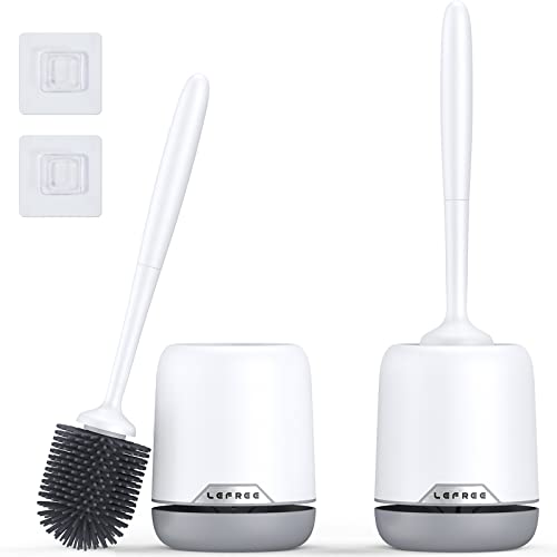 2 Pack Silicone Toilet Bowl Brush and Holder Set with Ventilated Holder, Floor Standing & Wall Mounted Toilet Scrubber - color: Gray, size: 2 Pack