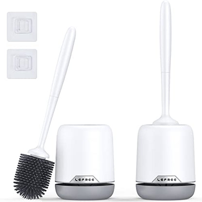2 Pack Silicone Toilet Bowl Brush and Holder Set with Ventilated Holder, Floor Standing & Wall Mounted Toilet Scrubber - color: Gray, size: 2 Pack