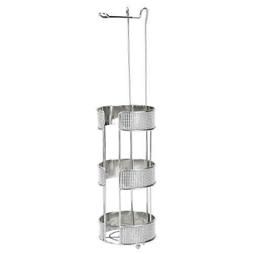 Bath Bliss Pave Diamond Free Standing Toilet Paper Reserve/Holder and Dispenser, Bathroom Storage for 3 Rolls, Rust Resistant, Chrome