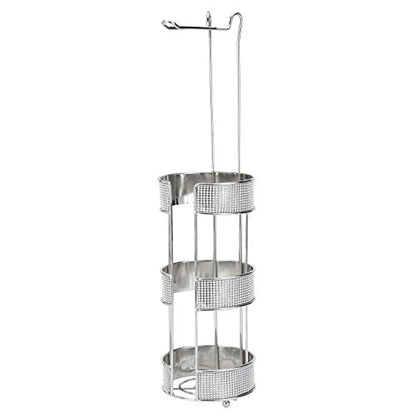 Bath Bliss Pave Diamond Free Standing Toilet Paper Reserve/Holder and Dispenser, Bathroom Storage for 3 Rolls, Rust Resistant, Chrome