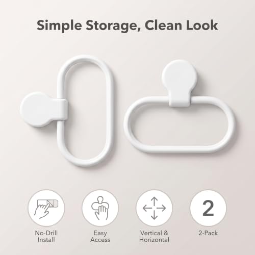 2Pcs White Towel Ring Towel Rack Hand Holder for Bathroom Self Adhesive Non Punching Adhesive Towel Ring Kitchen Cloth Hanger Bath Towel Bars