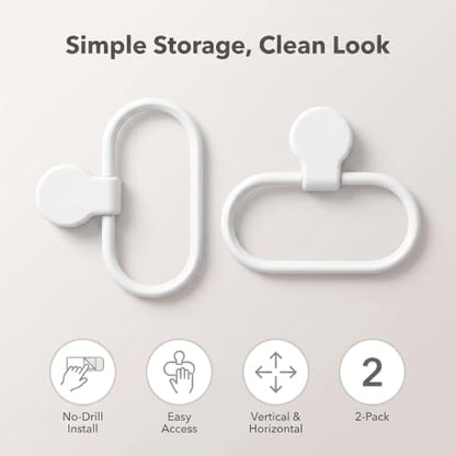 2Pcs White Towel Ring Towel Rack Hand Holder for Bathroom Self Adhesive Non Punching Adhesive Towel Ring Kitchen Cloth Hanger Bath Towel Bars