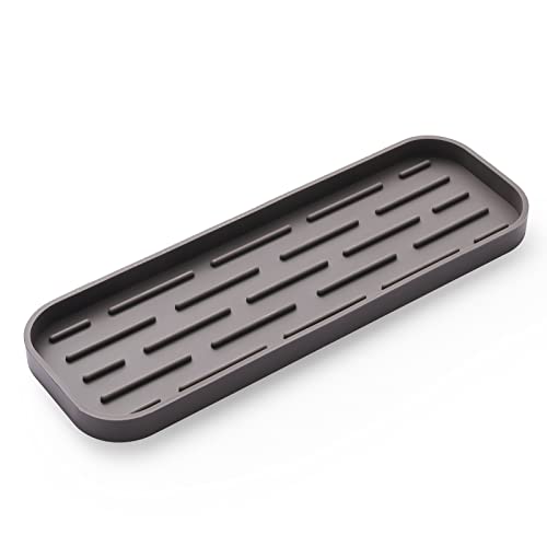 MicoYang Silicone Kitchen Sink Organizer Tray for Multiple Usage,Eco-Friendly Sponges Holder for Kitchen Bathroom Counter or Sink,Dish Soap Dispenser,Scrubber,Bottle,Cup (Coffee, 12"×4") - color: Coffee, size: 12" x 4" x 0.7"