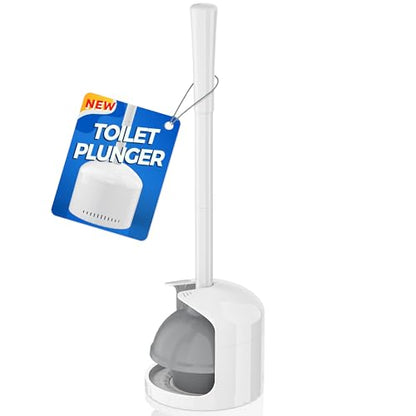 TRENTI Toilet Plunger with Holder, Plunger with Holder for 5.3-inch Toilet Drain, Plungers for Bathroom with Holder, Toilet Plunger Heavy Duty (1, White) - color: White
