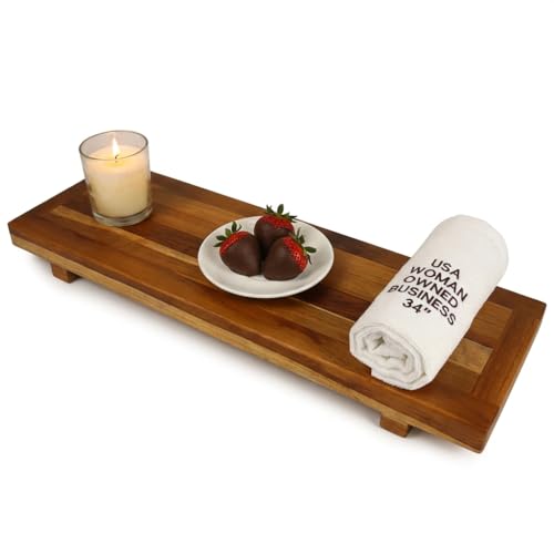 EcoDecors, 34 inch, Bath Tray for Tub, Bath Tub Tray Wood, Bathtub Table, Caddy for Bathtub in Natural Teak - style: 34"- No Handles