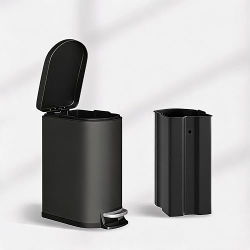 IDEALHOUSE 2.6 Gallon/10L Bathroom Trash Can with Lid, Matte Black | Slim,Stainless Steel,for Narrow Gaps, Small Step-on Metal,Removable Inner Bucket, Soft Close - color: Black-10L