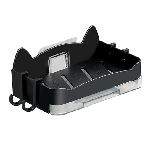 Cat Modeling Wall Mounted Holder, Drainage Dish for Bathroom with Cute Design, Sturdy Plastic Material, Practical Usage (Black) - color: Black