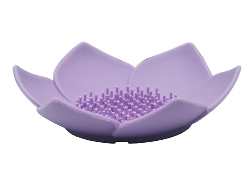 2 Pack Silicone Soap Dish,Lotus Shaped Self Draining Soap Holder, Sponge Holder, for Shower,Bathroom,Kitchen Sink Organizer (Purple) - color: Purple Lotus