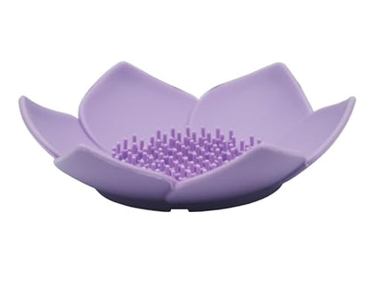 2 Pack Silicone Soap Dish,Lotus Shaped Self Draining Soap Holder, Sponge Holder, for Shower,Bathroom,Kitchen Sink Organizer (Purple) - color: Purple Lotus