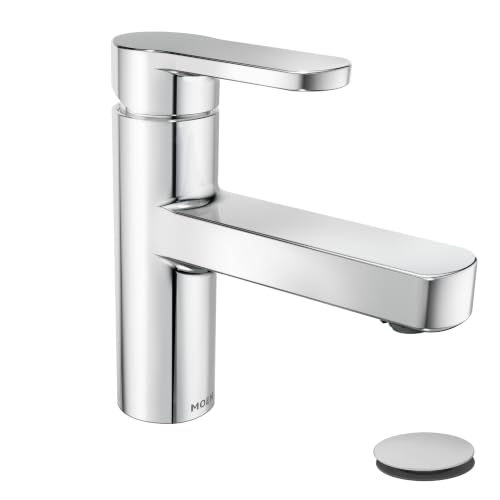 Moen Laris Chrome One-Handle Single Hole Modern Bathroom Sink Faucet with Optional Deckplate and Spring Loaded Drain Assembly, 84014 - color: Chrome