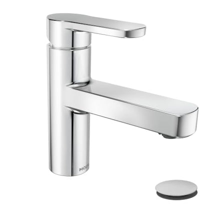 Moen Laris Chrome One-Handle Single Hole Modern Bathroom Sink Faucet with Optional Deckplate and Spring Loaded Drain Assembly, 84014 - color: Chrome