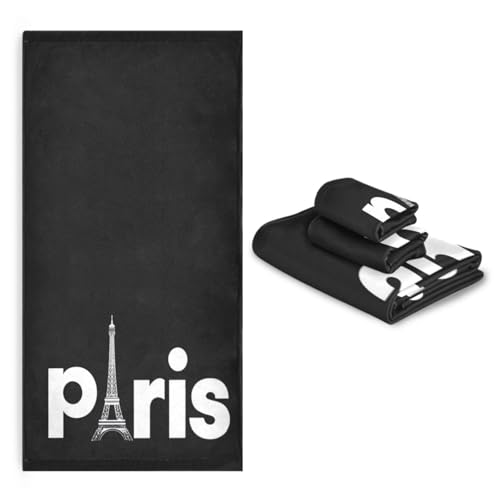 Naanle Stylish Romantic France Paris with Eiffel Tower Soft Luxury Set of 3 Towels, 1 Bath Towel+1 Hand Towel+1 Washcloth, Multipurpose for Bathroom, Hotel, Gym, Spa and Beach(Black White) - color: Eiffel Tower
