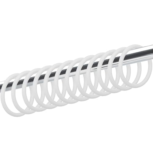 Mabor 12 Pack White Shower Curtain Hooks, Plastic Snap Rings with No-Slip Closure, Round Shower Rings for Standard Bathroom Rods - color: White