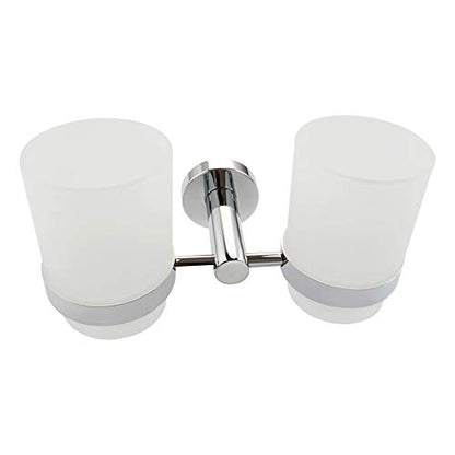 Double Toothbrush Holder, Angle Simple Stainless Steel Toothbrush Holder Rinsing Cups Drinking Glass Toothbrush Mug Hanger Toothpaste Razor Holder Bathroom Accessories, Chrome - color: Chrome