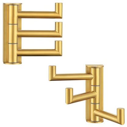 Suyar Brushed Gold Towel Hook, Bathroom Swivel Coat Robe Holder with 3 Arms | SUS304 Stainless Steel, Wall Mounted, 2 Pack - color: Brushed Gold, size: 2 Pack