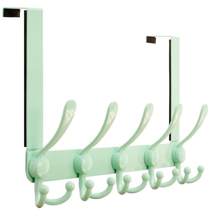 Over Door Hook 2.0 - Upgraded Version - Simple-Assembly, Strong, Heavy-Duty Stainless Steel 5-Tri-Hook Over The Door Hanger Rack, SimpleStrong Series, Green - color: Green