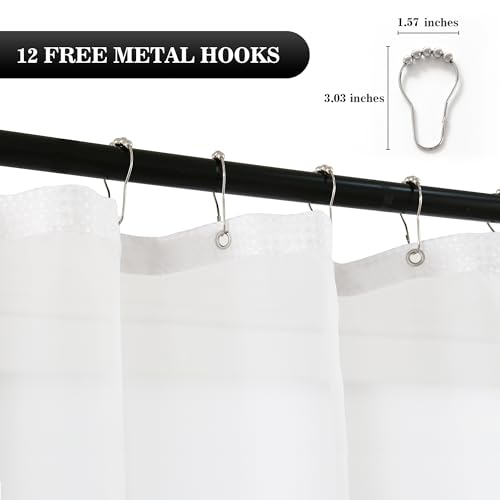 YI & ZE Black Waffle Weave Shower Curtain with Snap-in Liner, 72W x 72L | Slub Textured Heavy Fabric, Waterproof & Washable, Equipped with 12 Metal Hooks - color: Waffle Black, size: 72"W x 72"L (Pack of 1)