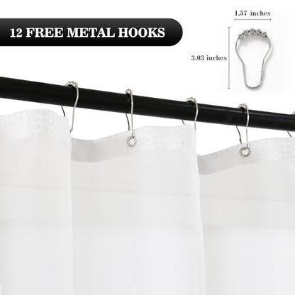 YI & ZE Black Waffle Weave Shower Curtain with Snap-in Liner, 72W x 72L | Slub Textured Heavy Fabric, Waterproof & Washable, Equipped with 12 Metal Hooks - color: Waffle Black, size: 72"W x 72"L (Pack of 1)