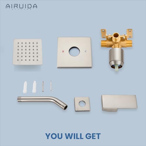 Airuida Shower Faucet Set,4 Inch Shower Valve Kit,Brushed Nickel | Male Threads,Rough-in Valve Shower Trim Kit,Single Handle Control Shower Set - color: Brushed Nickel, size: 4 Inch