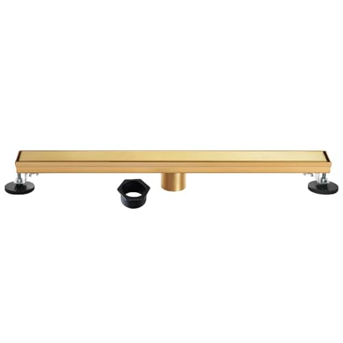 Kingston BSF2827 Stainless Steel Linear Shower Drain, Brushed Brass | Watercourse collection; With reversible tile insert and flat grate; Stainless steel construction for long lasting performance - color: Brushed Brass