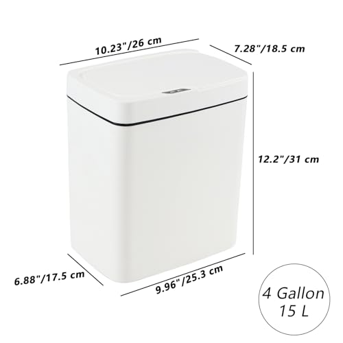 Teyyvn 4 Gallon Automatic Motion Sensor Bathroom Trash Can with Lid, White | Plastic Smart Garbage Can Touchless, Automatic Trash Can, Plastic Trash Bins for Bedroom Office Kitchen Toilet