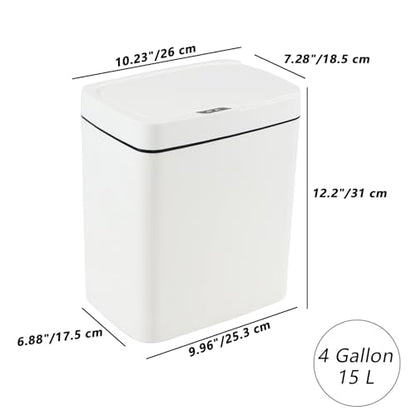 Teyyvn 4 Gallon Automatic Motion Sensor Bathroom Trash Can with Lid, White | Plastic Smart Garbage Can Touchless, Automatic Trash Can, Plastic Trash Bins for Bedroom Office Kitchen Toilet