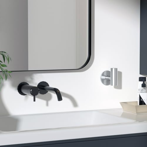 4 Pack Adhesive Towel Hooks for Bathroom, Waterproof Wall Mount Towel Holder, Brushed Nickel Silver Wall Robe Hook,Stainless Steel Heavy Duty Door Hanger Towel Hook for Kitchen, Bedroom, Hotel