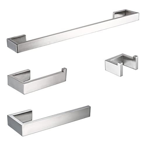 BAGNOLUX Brushed Nickel Bathroom Hardware Set 4 Pieces, Bath Towel Holder Set SUS304 Stainless Steel, Towel Racks Set for Wall Mount, Square Bathroom Accessories Set Towel Bar Heavy Duty - color: Brushed Nickel-b