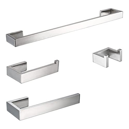 BAGNOLUX Brushed Nickel Bathroom Hardware Set 4 Pieces, Bath Towel Holder Set SUS304 Stainless Steel, Towel Racks Set for Wall Mount, Square Bathroom Accessories Set Towel Bar Heavy Duty - color: Brushed Nickel-b
