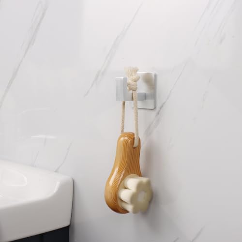 Bathroom Towel Hooks, 2 Pack Self Adhesive Square Coat Hooks, Sturdy No Drilling Robe Hook, Heavy Duty Aluminum Clothes Hanger, Wall Hooks for Bathroom Bedroom Kitchen (Sliver, 2 Inch) - color: Sliver, size: 2 Pack