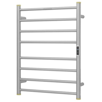 Electric Towel Warmer Rack,Heating Towel Warmer,Timer & Temperature Control,Wall-Mounted Plug-in for Bathroom,Brushed,Stainless Steel,8-Bar(27.56x20.87x4.41in) - color: Round-matte Brushed With Gold Top, size: 8 Bars